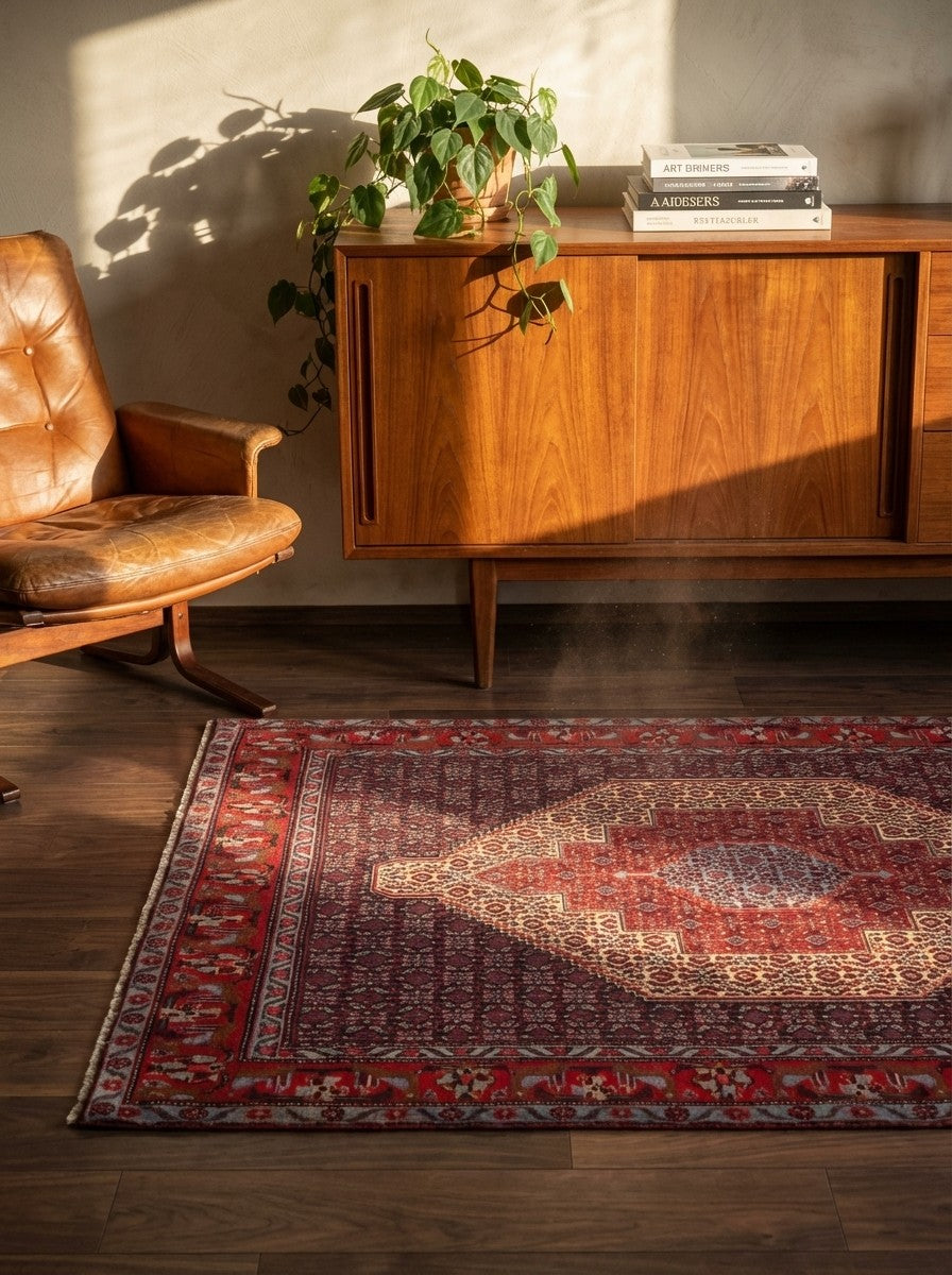 Senneh — Hand-knotted, 124x155 cm, Beige, 100% Virgin Wool | Back view