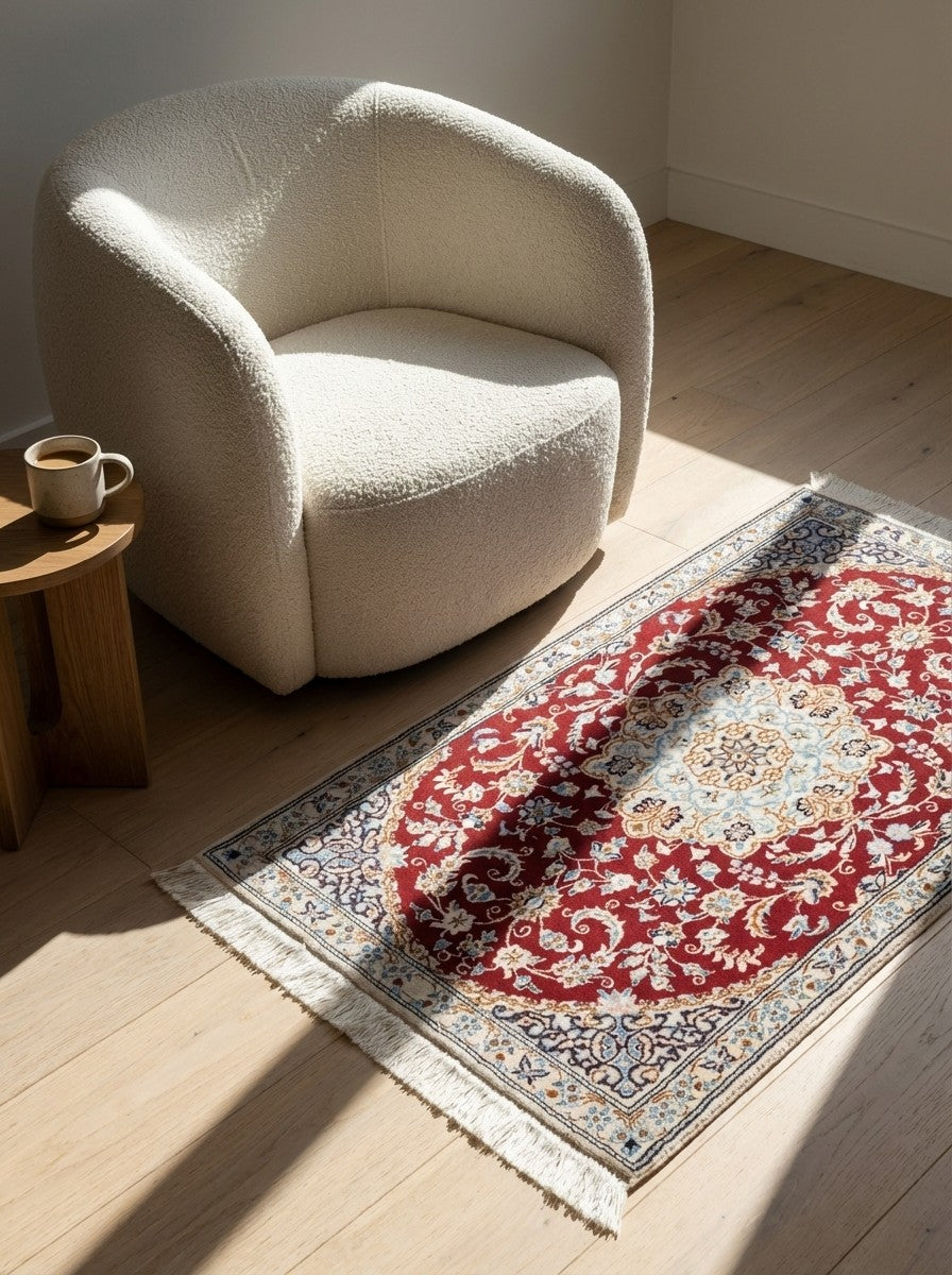 Nain 9La — Hand-knotted, 88x134 cm, Red, 100% Virgin Wool | Detail view
