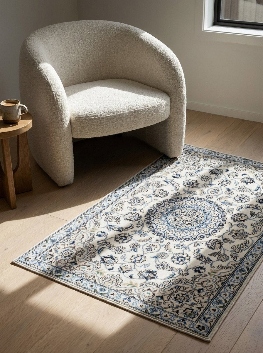 Nain 9La — Handgefertigt, 136x89 cm, Beige, 100% Virgin Wool | Detail view