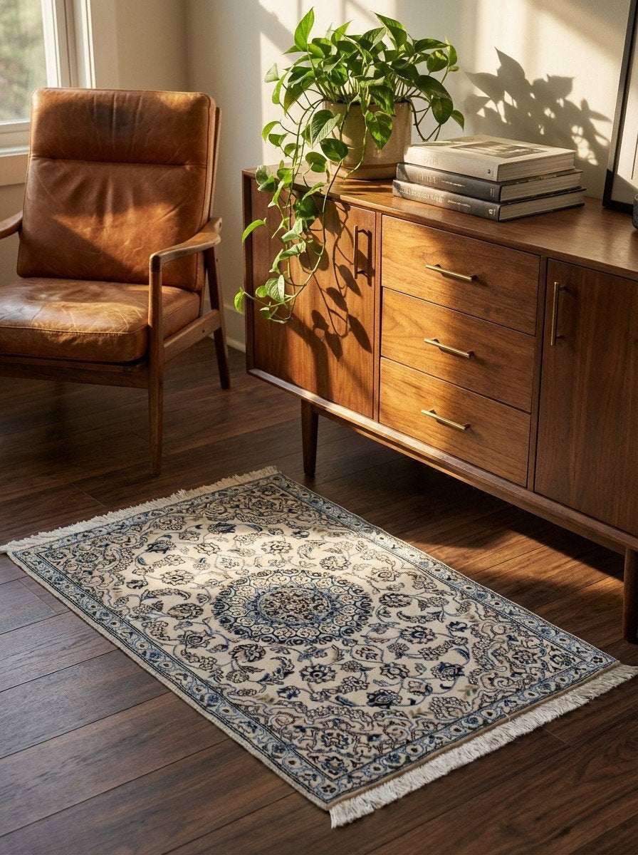 Nain 9La — Handgefertigt, 136x89 cm, Beige, 100% Virgin Wool | Back view