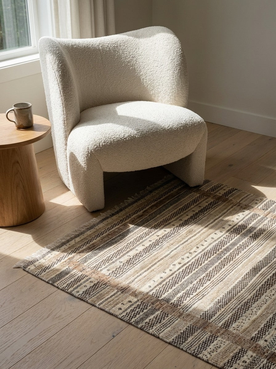 Rizbaf — Hand-knotted, 104x158 cm, Beige, 100% Virgin Wool | Detail view
