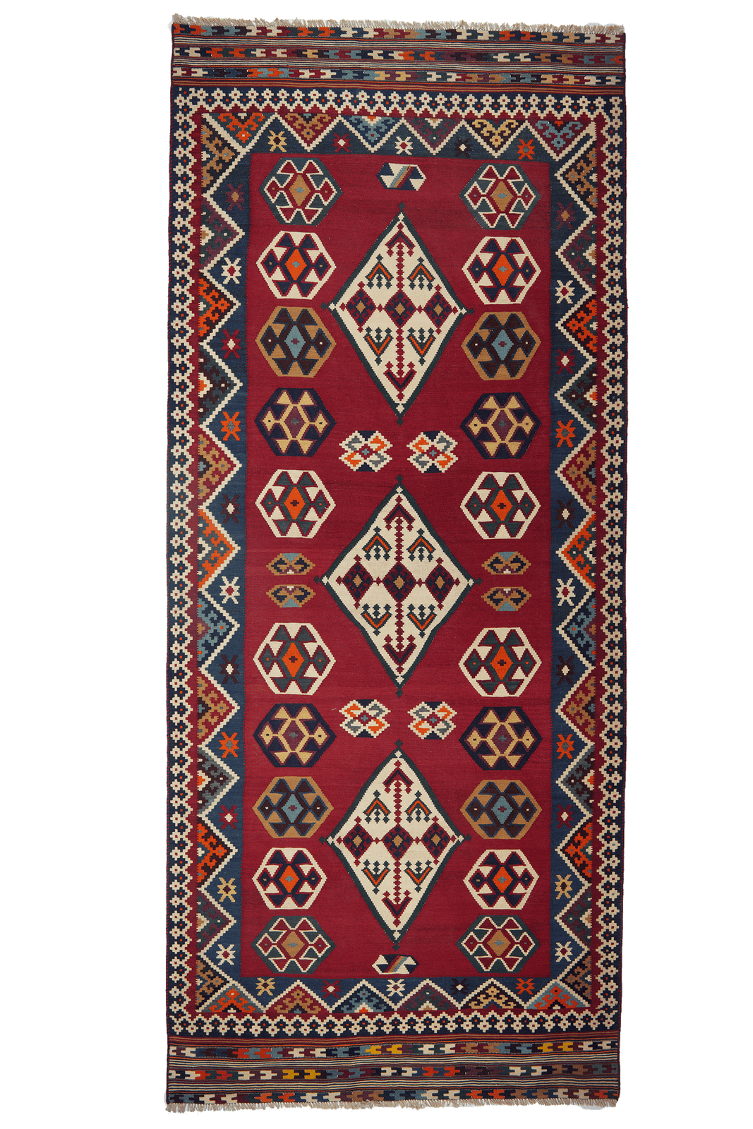 Kelim Gashgai Old — Handmade, 137x322 cm, Red, 100% Virgin Wool | Main view