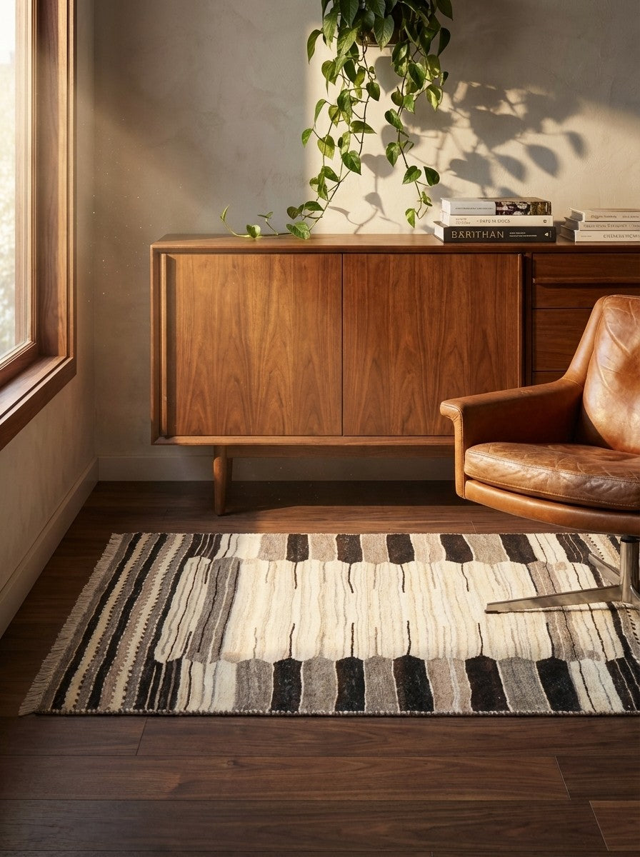 Kelim Gashgai — Handmade, 101x146 cm, Beige, 100% Virgin Wool | Back view