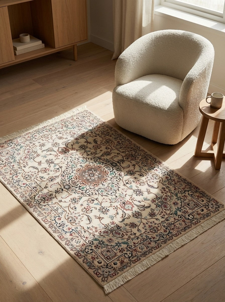 Nain 6La — Hand-knotted, 80x122 cm, Beige, 100% Virgin Wool | Detail view