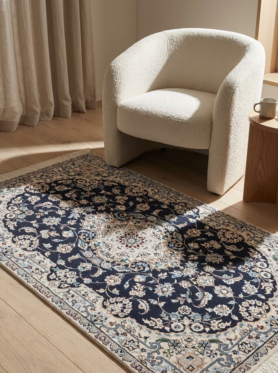 Nain 6La — Hand-knotted, 81x125 cm, Blue, 100% Virgin Wool | Detail view
