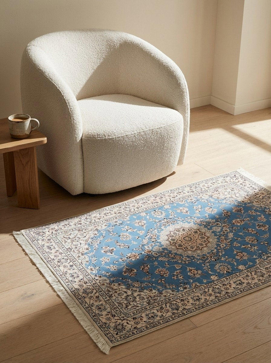 Nain 6La — Handgefertigt, 153x103 cm, Beige, 100% Virgin Wool | Detail view