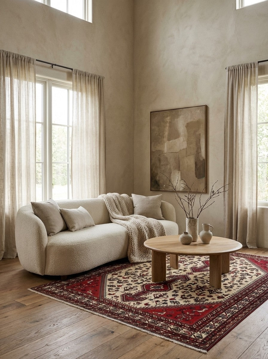 Nasrabad — Hand-knotted, 138x219 cm, Beige, 100% Virgin Wool | Detail view