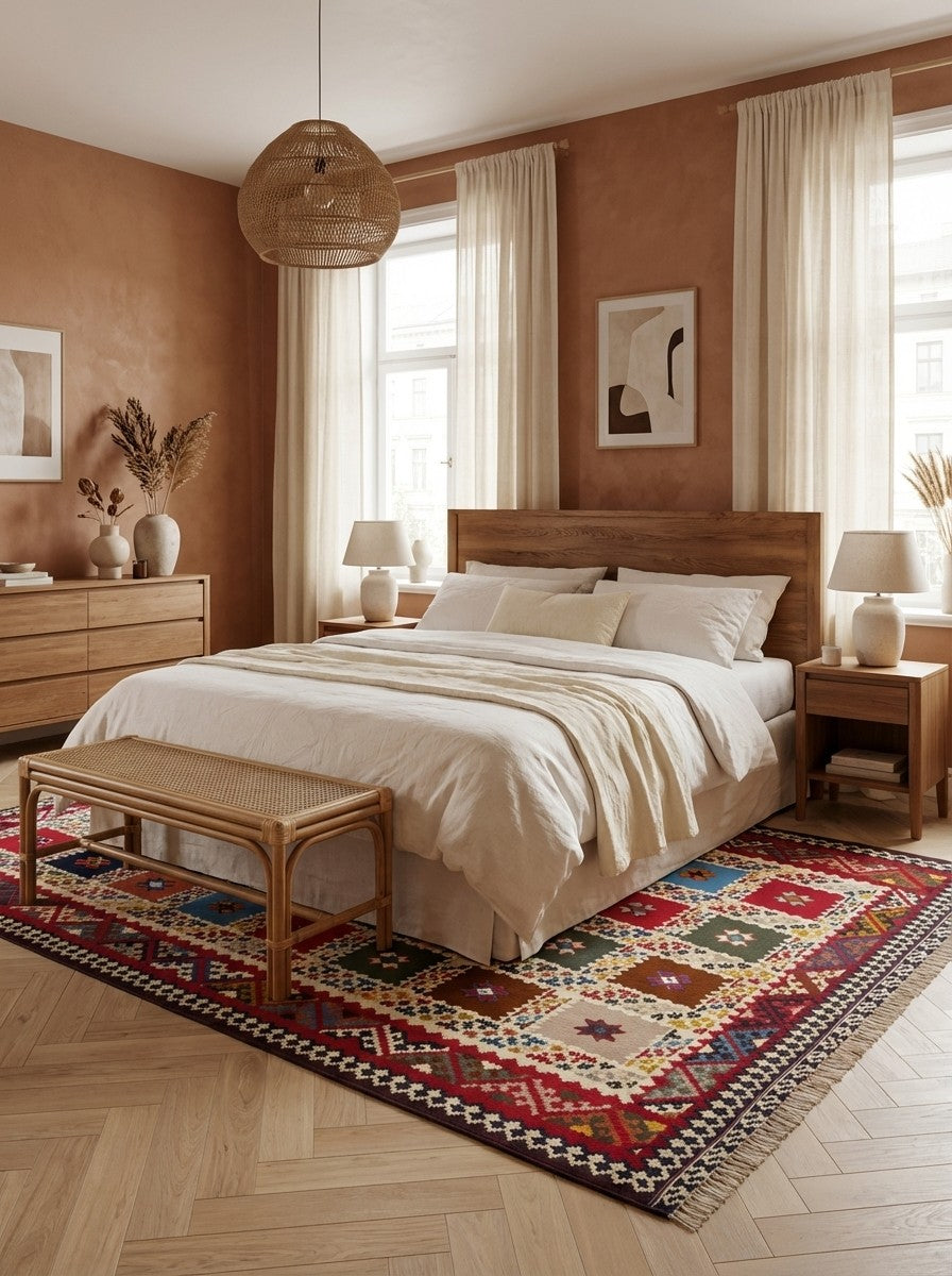 Kelim Gashgai Old — Handmade, 195x288 cm, Beige, 100% Virgin Wool | Detail view