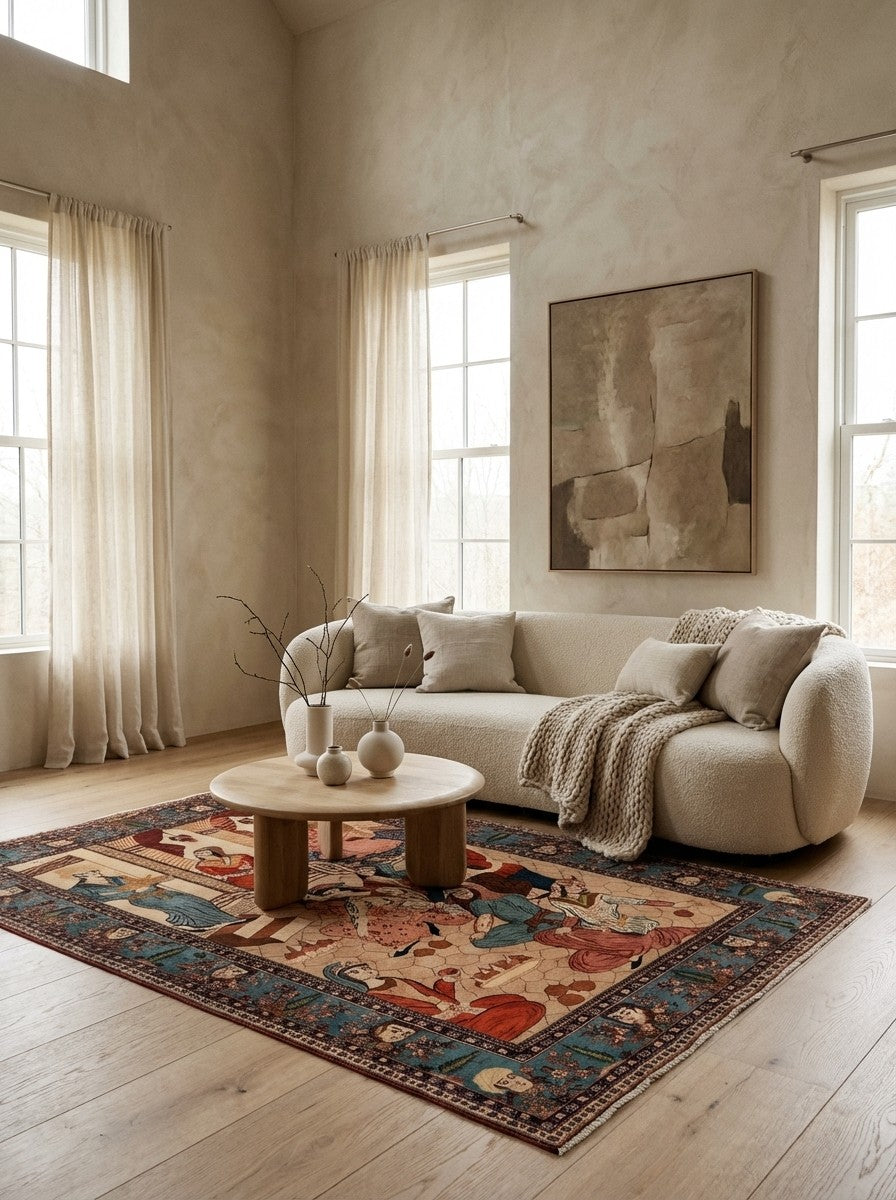 Kashan — Hand-knotted, 132x209 cm, Beige, 100% Virgin Wool | Detail view
