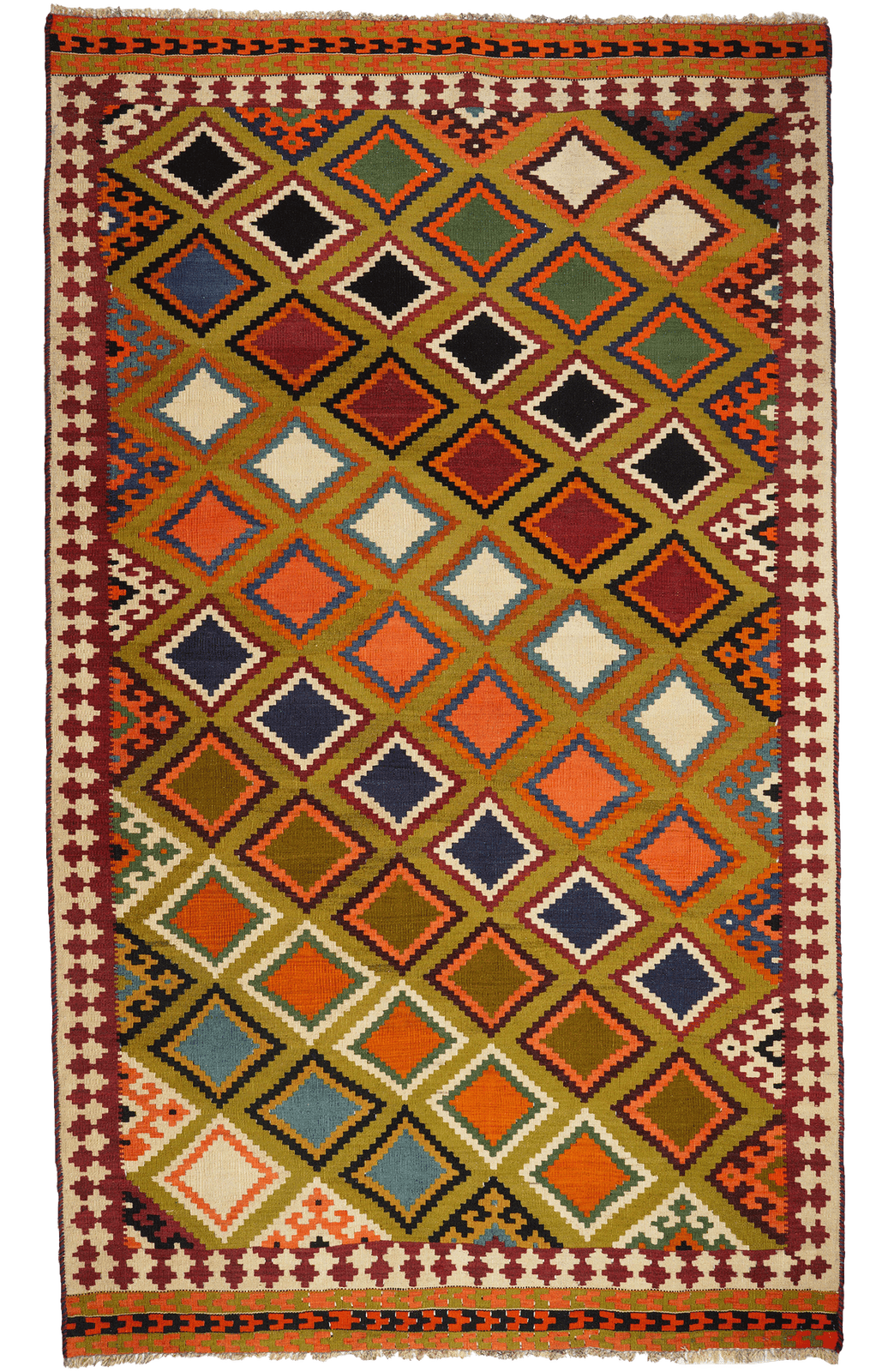 Kelim Gashgai Old — Handmade, 140x264 cm, Green, 100% Virgin Wool | Main view