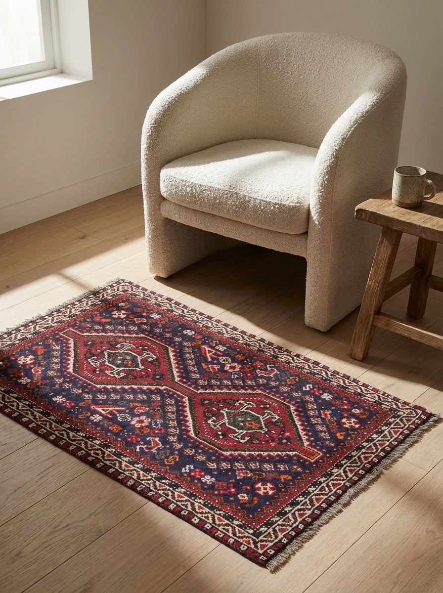 Shiraz — Hand-knotted, 80x124 cm, Blue, 100% Virgin Wool | Detail view
