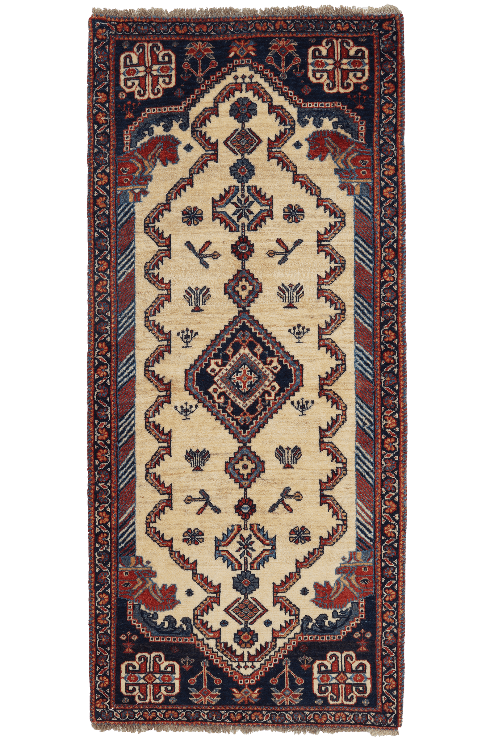 Kashkuli — Hand-knotted, 87x195 cm, Beige, 100% Virgin Wool | Main view