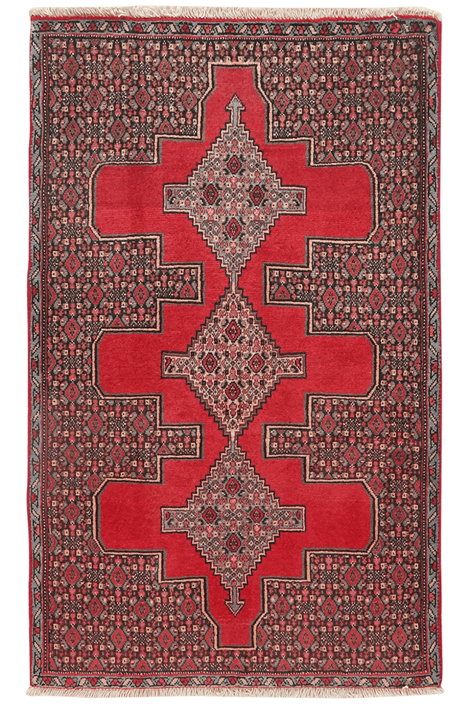 Senneh — Hand-knotted, 67x110 cm, Red, 100% Virgin Wool | Main view