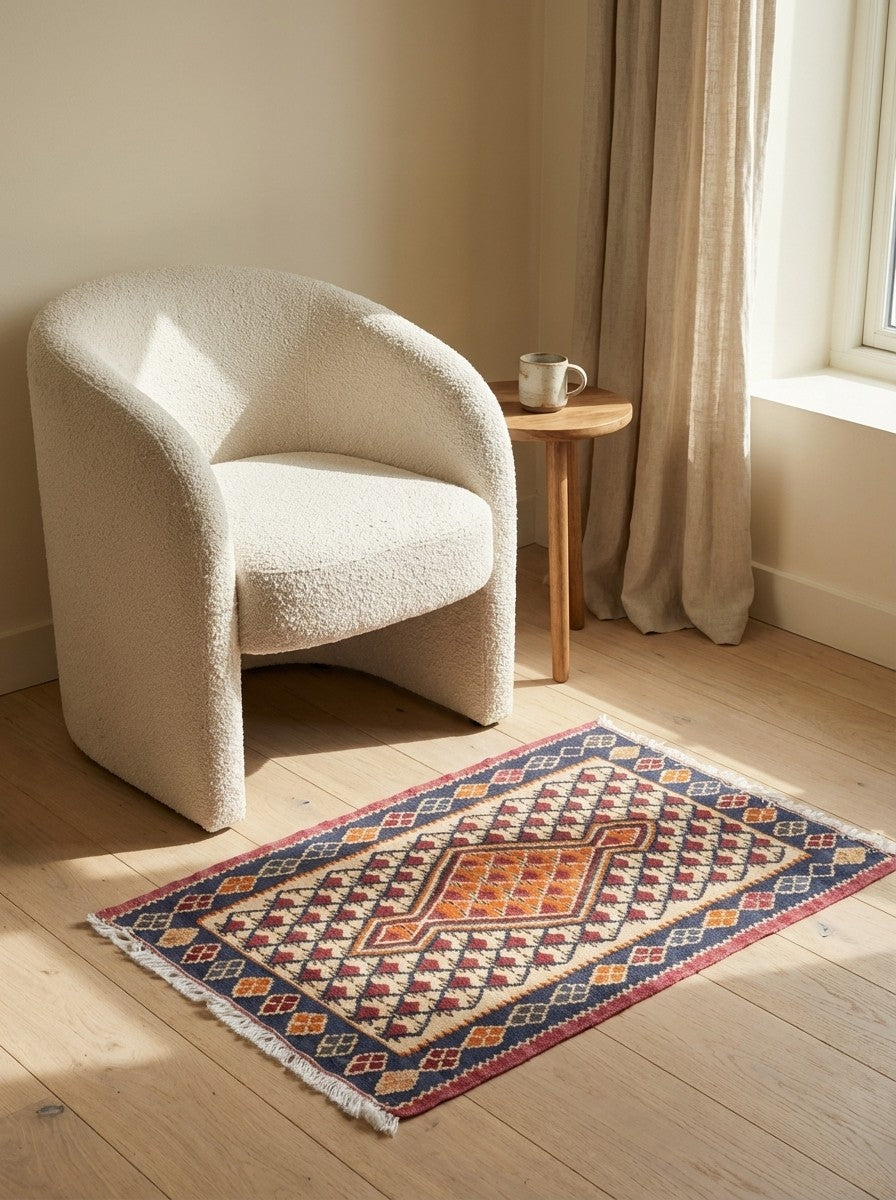 Kelim Senneh — Handmade, 60x90 cm, Beige, 100% Virgin Wool | Detail view