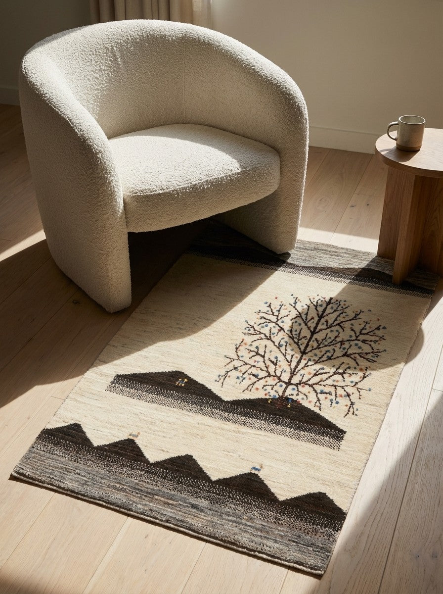 Rizbaf — Hand-knotted, 85x136 cm, Beige, 100% Virgin Wool | Detail view