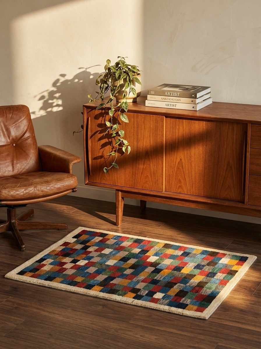 Rizbaf — Hand-knotted, 85x119 cm, Multicolor, 100% Virgin Wool | Back view
