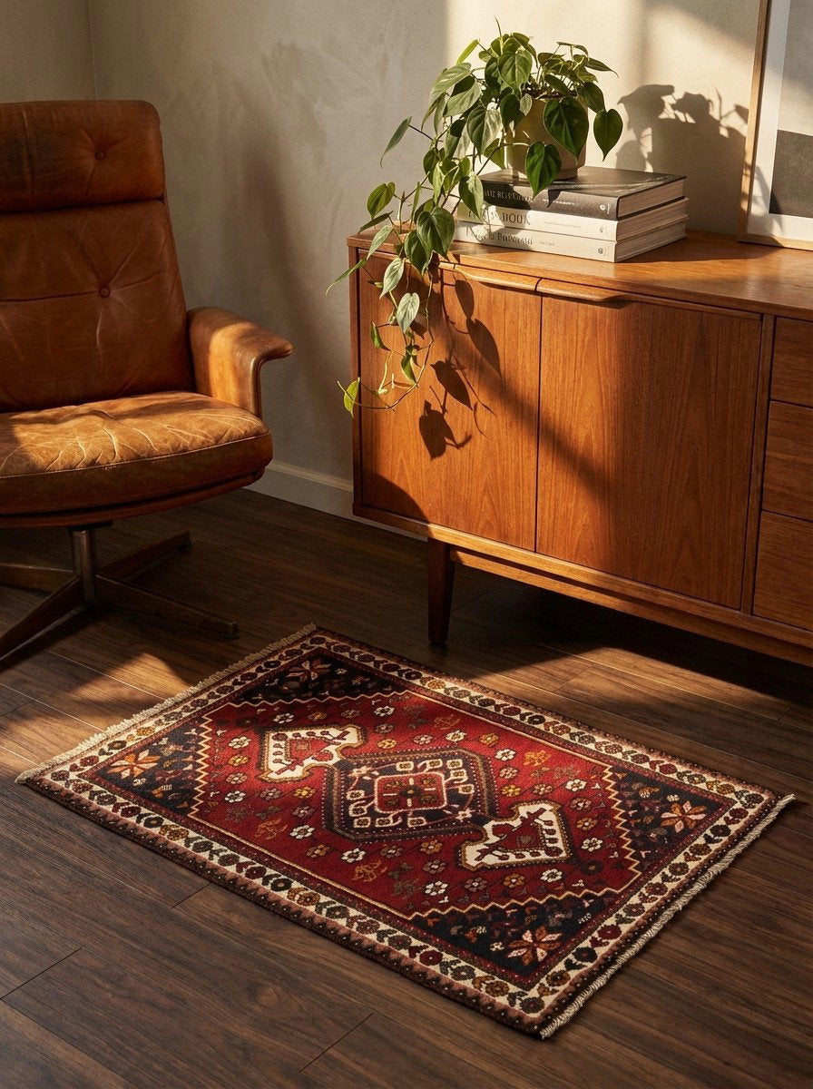 Gashgai — Handgefertigt, 117x82 cm, Beige, 100% Virgin Wool | Back view