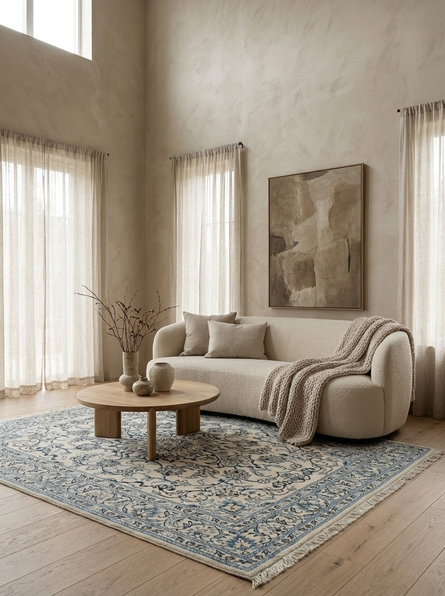 Nain 12La — Hand-knotted, 147x197 cm, Beige, 100% Virgin Wool | Detail view