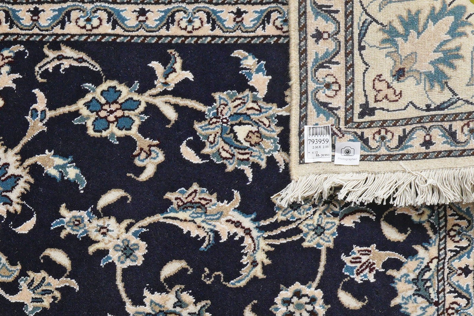 Nain 12La — Hand-knotted, 200x206 cm, Blue, 100% Virgin Wool | View 6