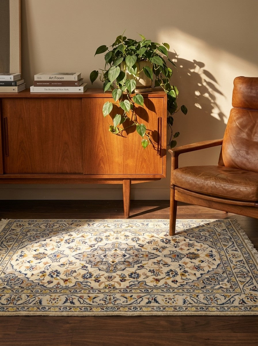 Ardakan — Hand-knotted, 100x149 cm, Beige, 100% Virgin Wool | Back view
