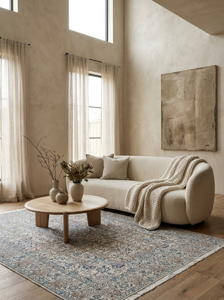 Nain 9La — Hand-knotted, 146x235 cm, Beige, 100% Virgin Wool | Detail view