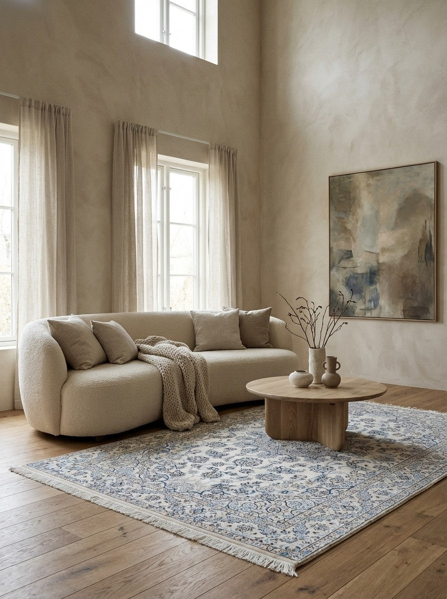 Nain 9La — Hand-knotted, 129x205 cm, Beige, 100% Virgin Wool | Detail view