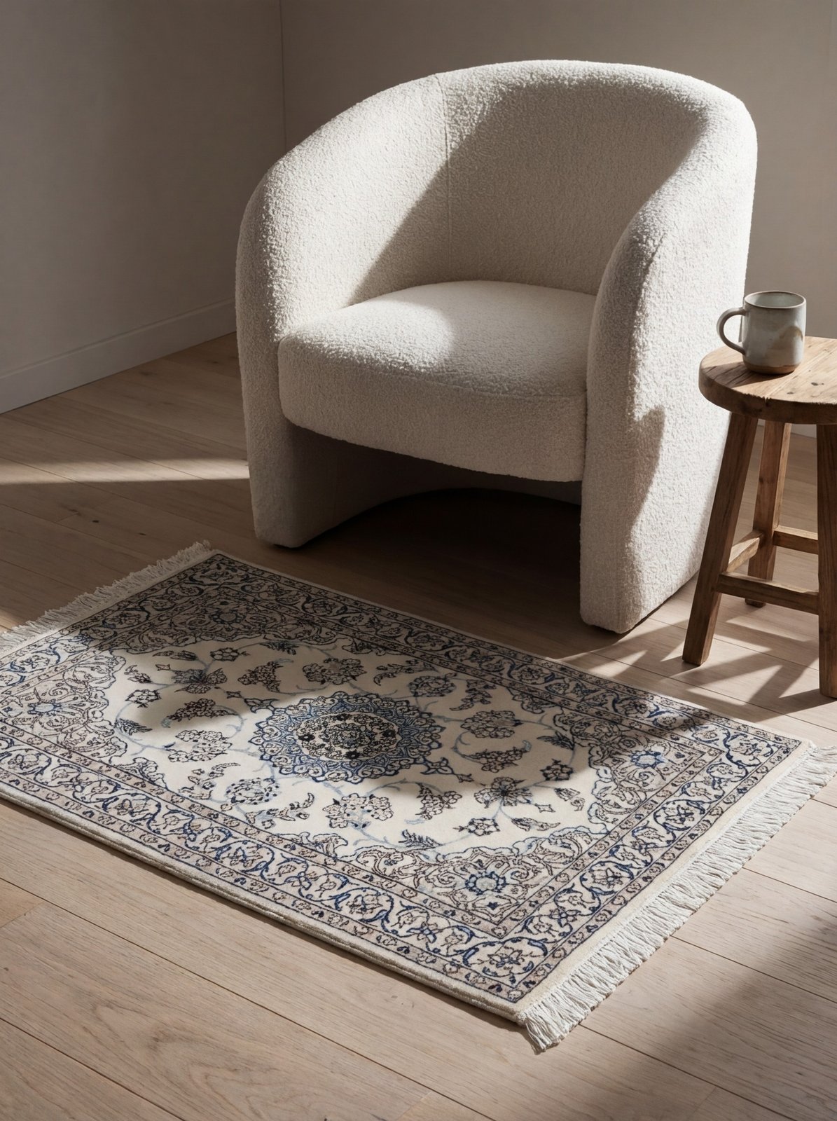 Nain 6La — Hand-knotted, 60x91 cm, Beige, 100% Virgin Wool | Detail view