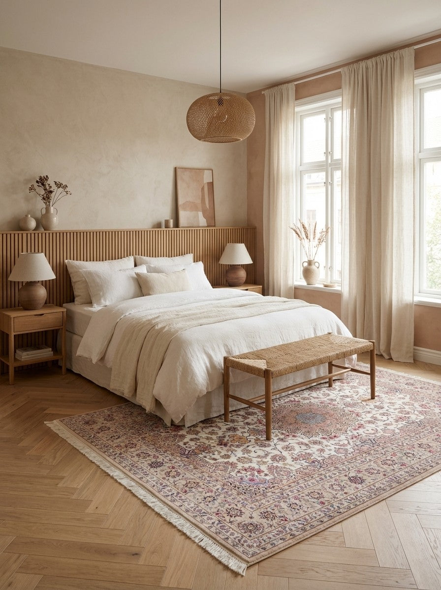 Isfahan — Hand-knotted, 208x305 cm, Beige, 100% Virgin Wool | Detail view