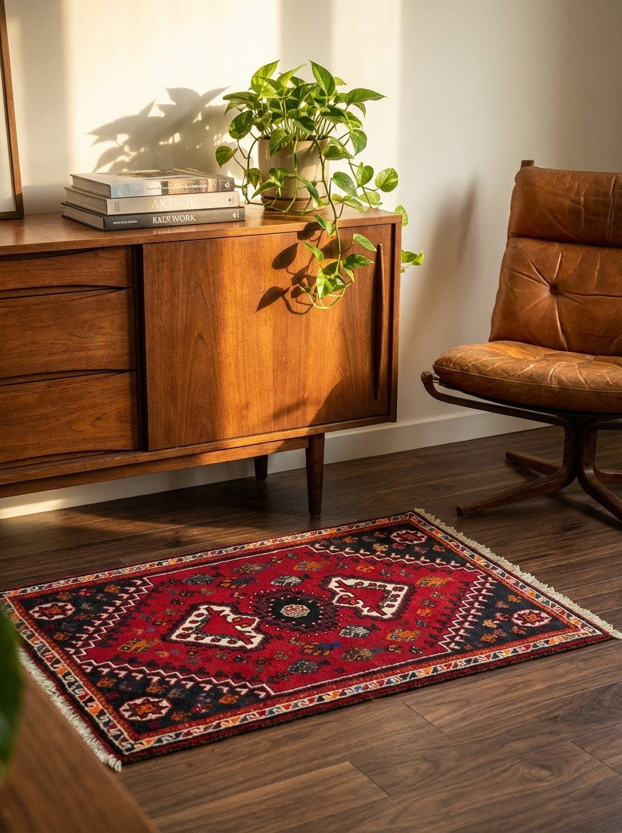 Gashgai — Handgefertigt, 128x85 cm, Beige, 100% Virgin Wool | Back view