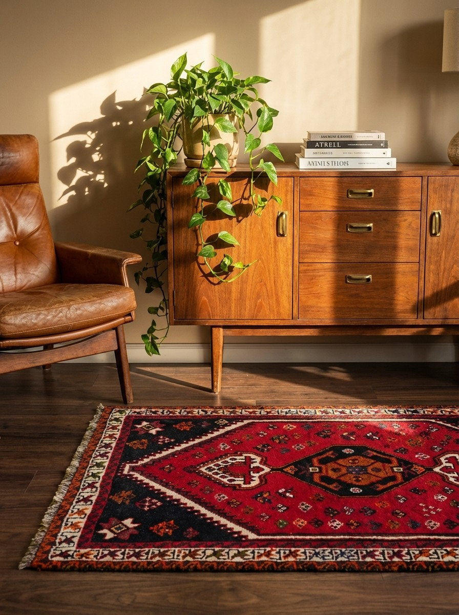 Gashgai — Handgefertigt, 122x86 cm, Beige, 100% Virgin Wool | Back view