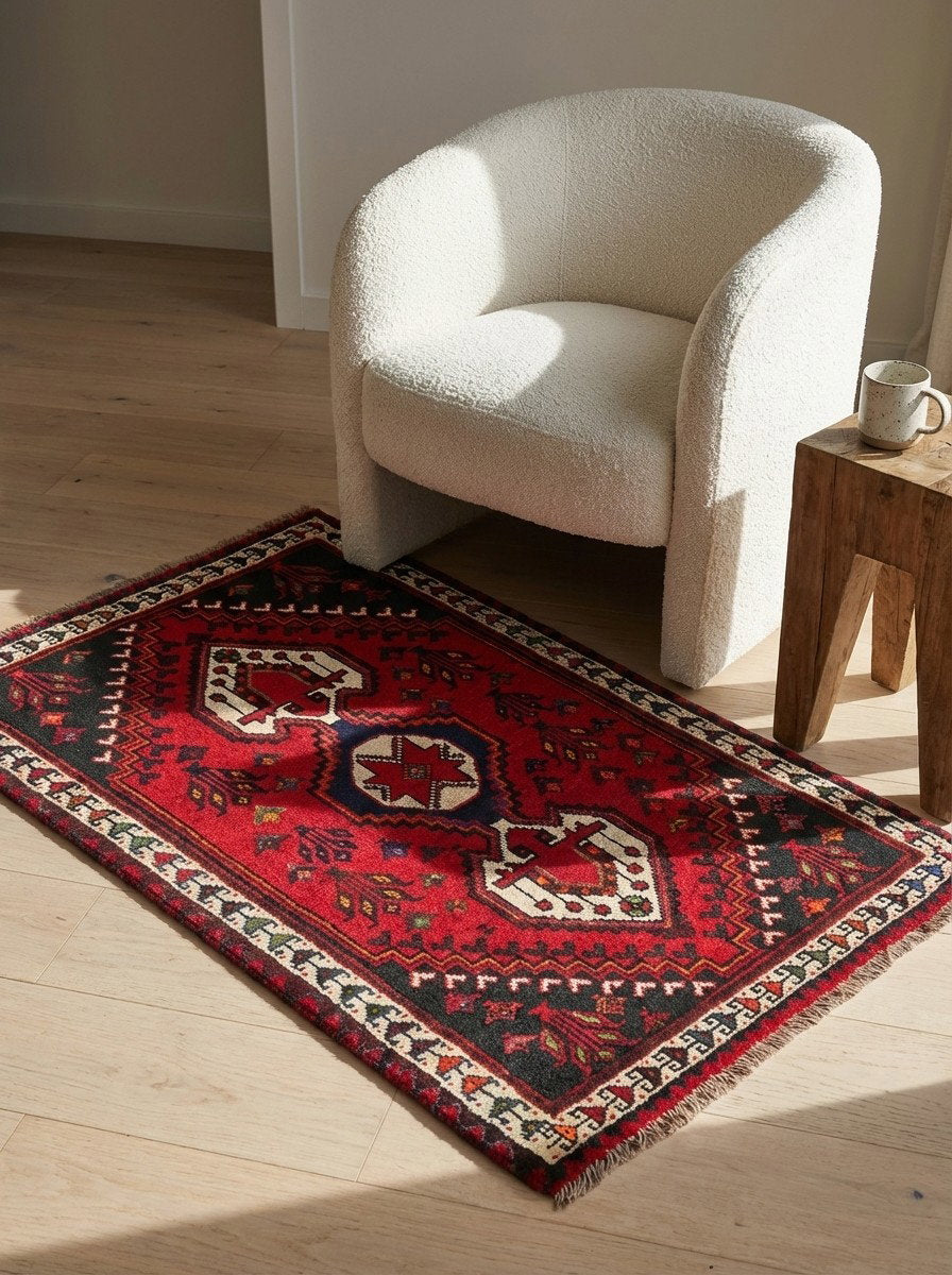 Gashgai — Handgefertigt, 127x88 cm, Beige, 100% Virgin Wool | Detail view