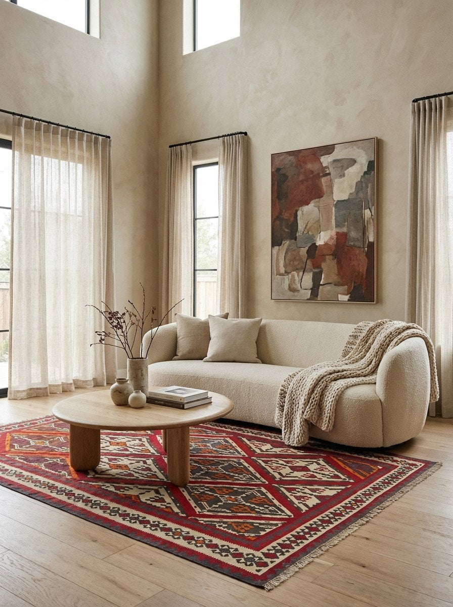 Kelim Gashgai Old — Handgefertigt, 272x179 cm, Beige, 100% Virgin Wool | Detail view