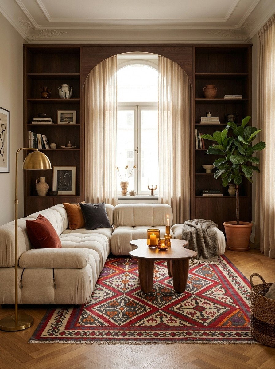 Kelim Gashgai Old — Handgefertigt, 272x179 cm, Beige, 100% Virgin Wool | Back view