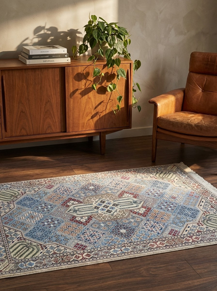 Nain 6La — Hand-knotted, 105x144 cm, Blue, 100% Virgin Wool | Back view