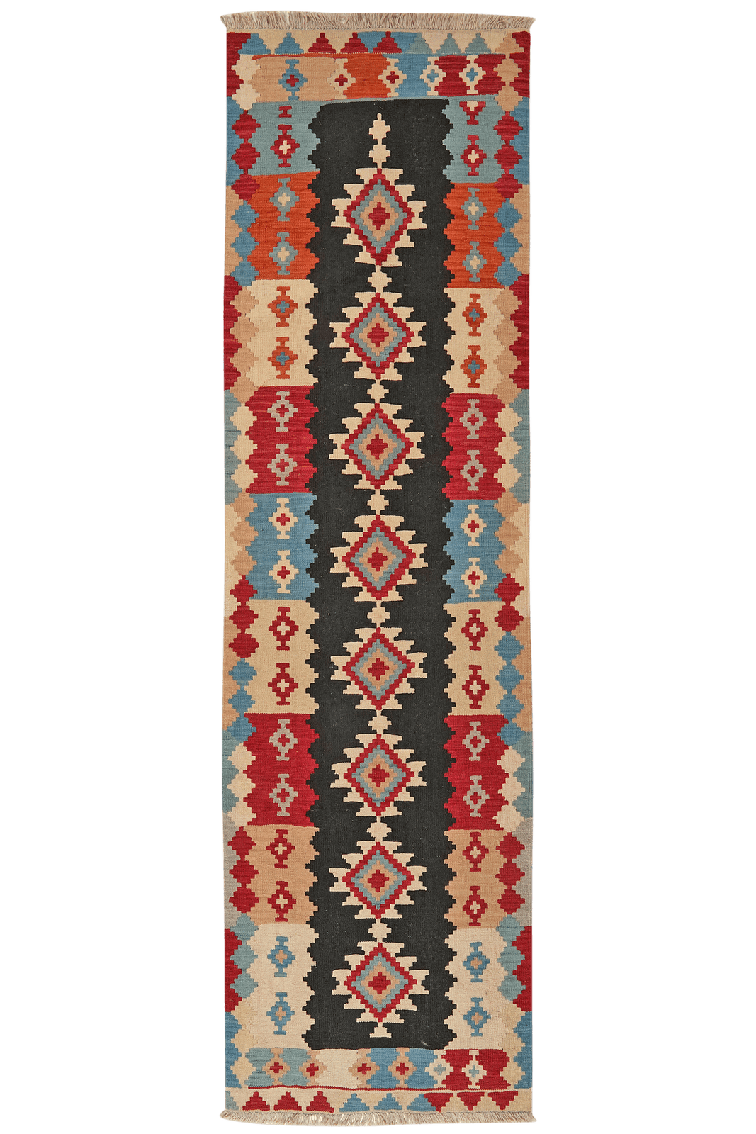 Kelim Gashgai — Handmade, 85x292 cm, Black, 100% Virgin Wool | Main view
