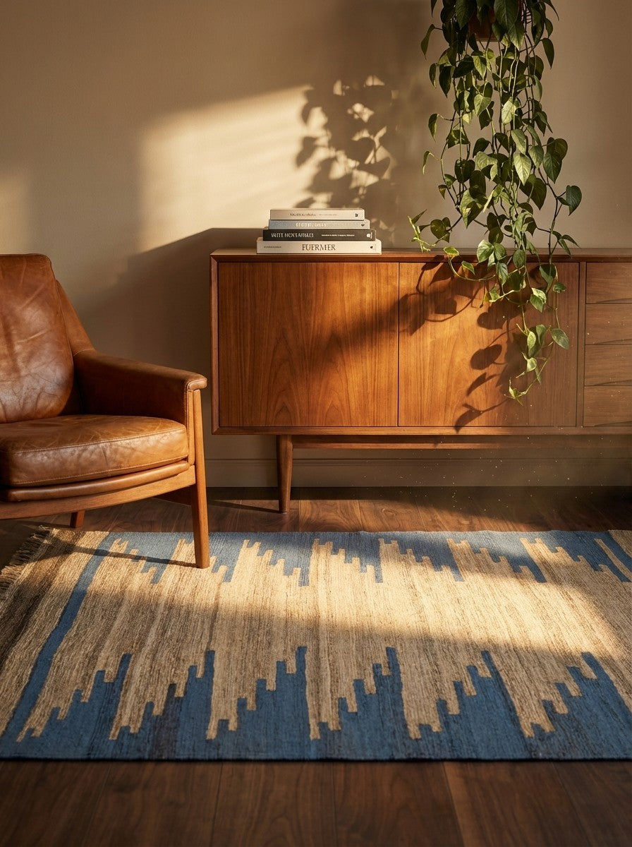 Kelim Gashgai — Handmade, 101x141 cm, Beige, 100% Virgin Wool | Back view