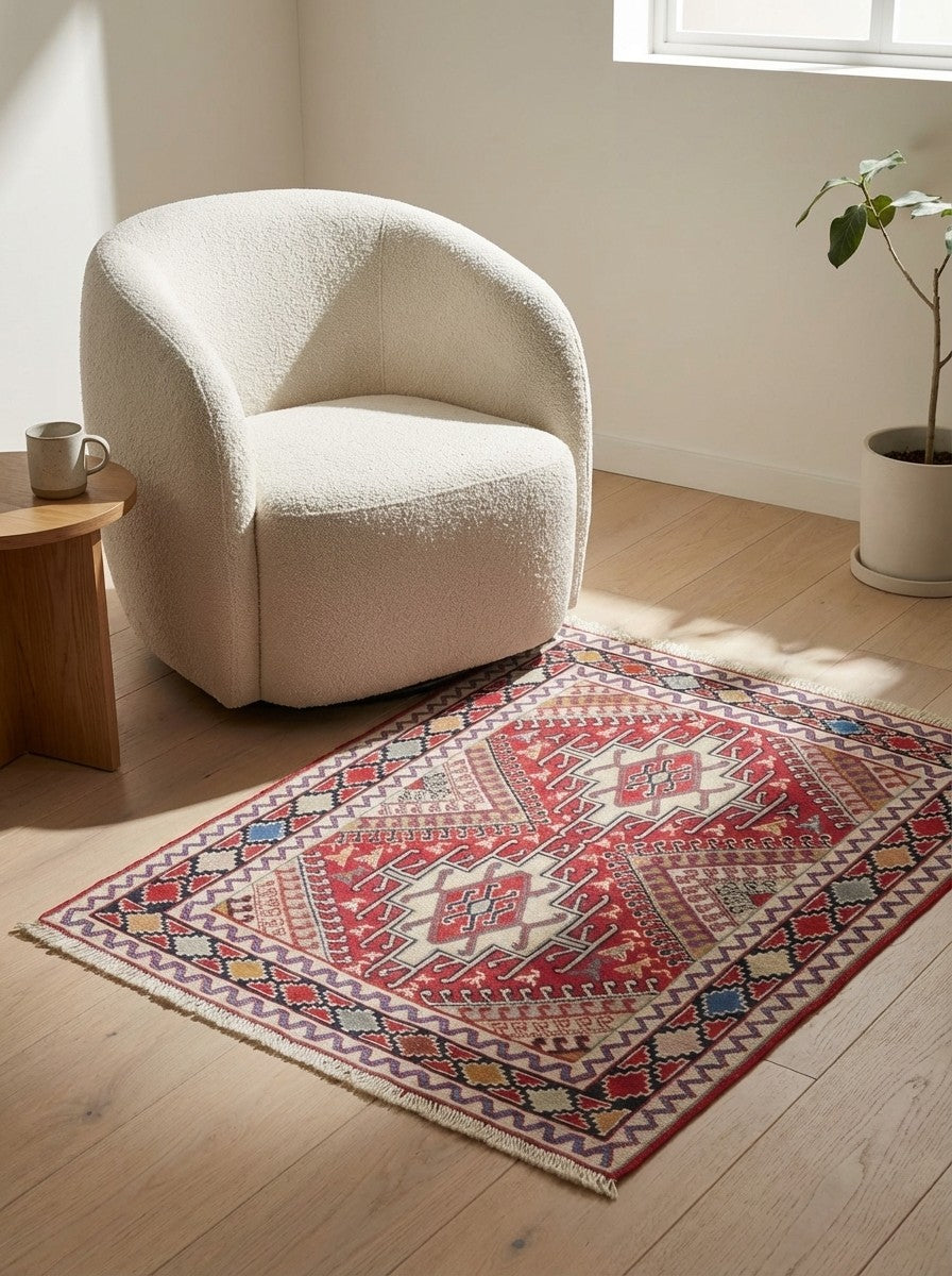 Sumak Shahsavan — Handmade, 80x96 cm, Beige, 100% Virgin Wool | Detail view