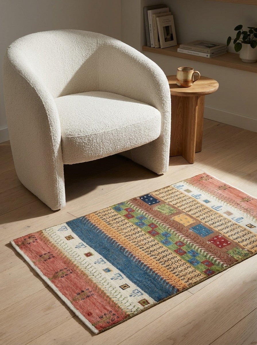 Gabbeh Sonnat — Hand-knotted, 61x97 cm, Multicolor, 100% Virgin Wool | Detail view