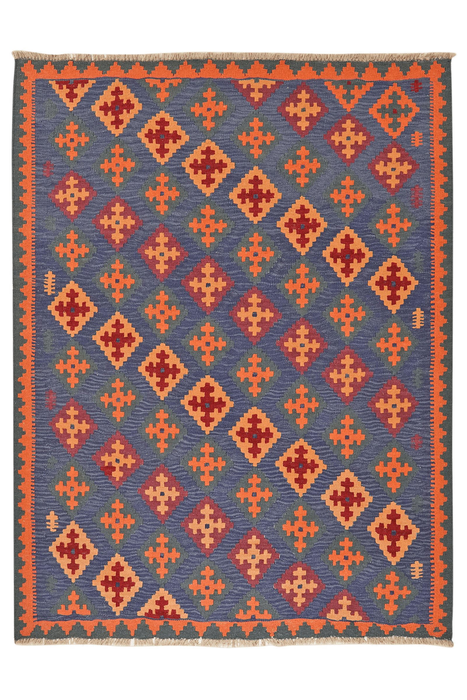 Kelim Gashgai — Handmade, 156x207 cm, Blue, 100% Virgin Wool | Main view