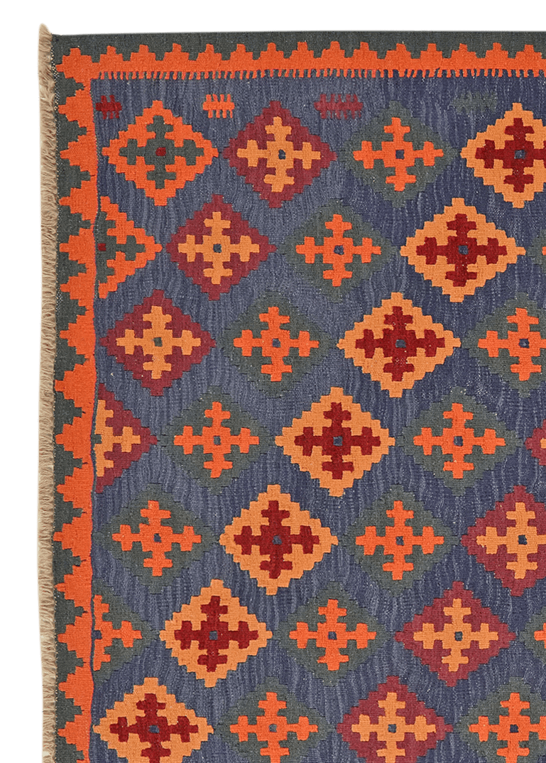 Kelim Gashgai — Handmade, 156x207 cm, Blue, 100% Virgin Wool | View 3