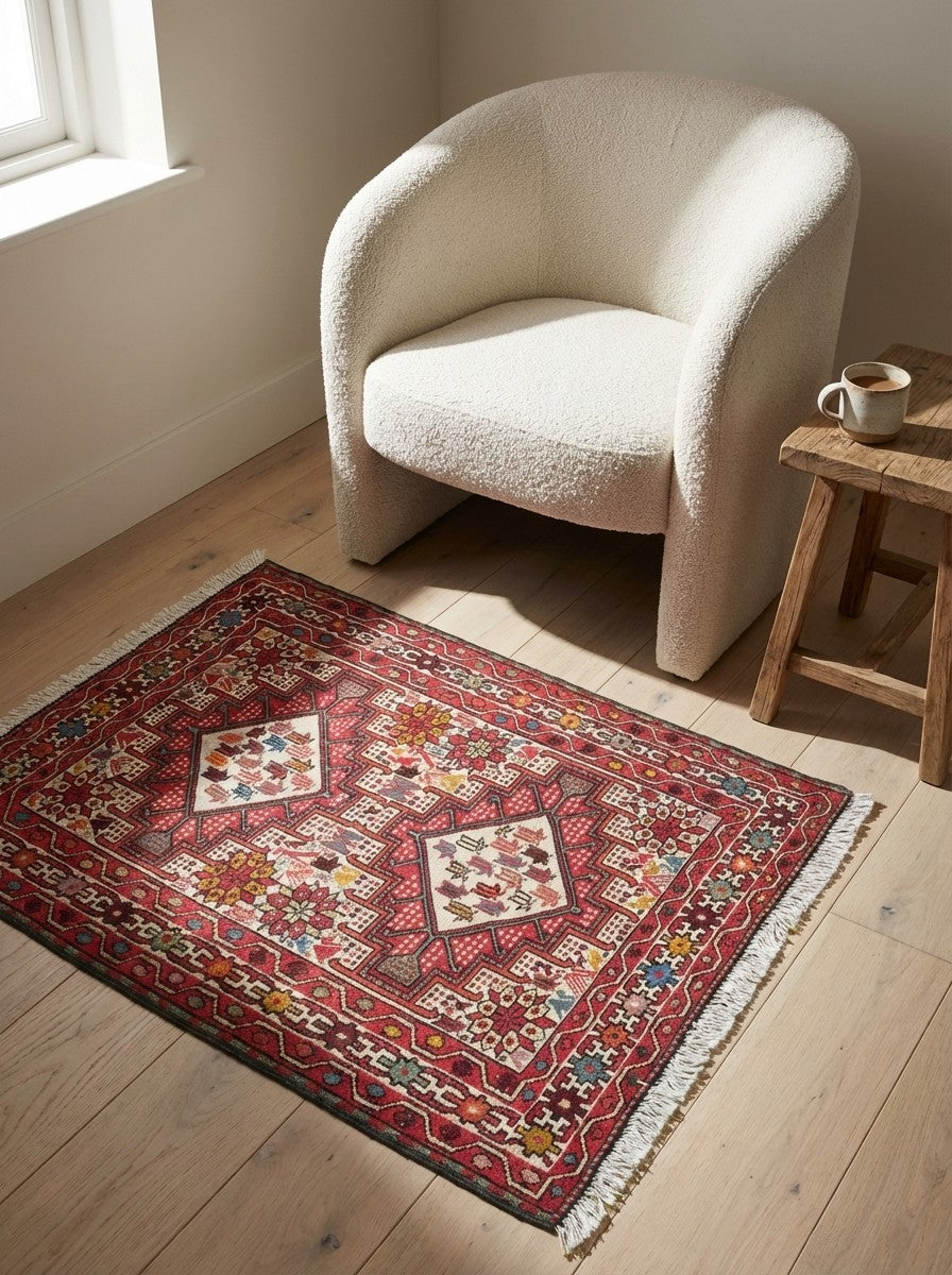 Sumak Shahsavan — Handmade, 77x96 cm, Beige, 100% Virgin Wool | Detail view
