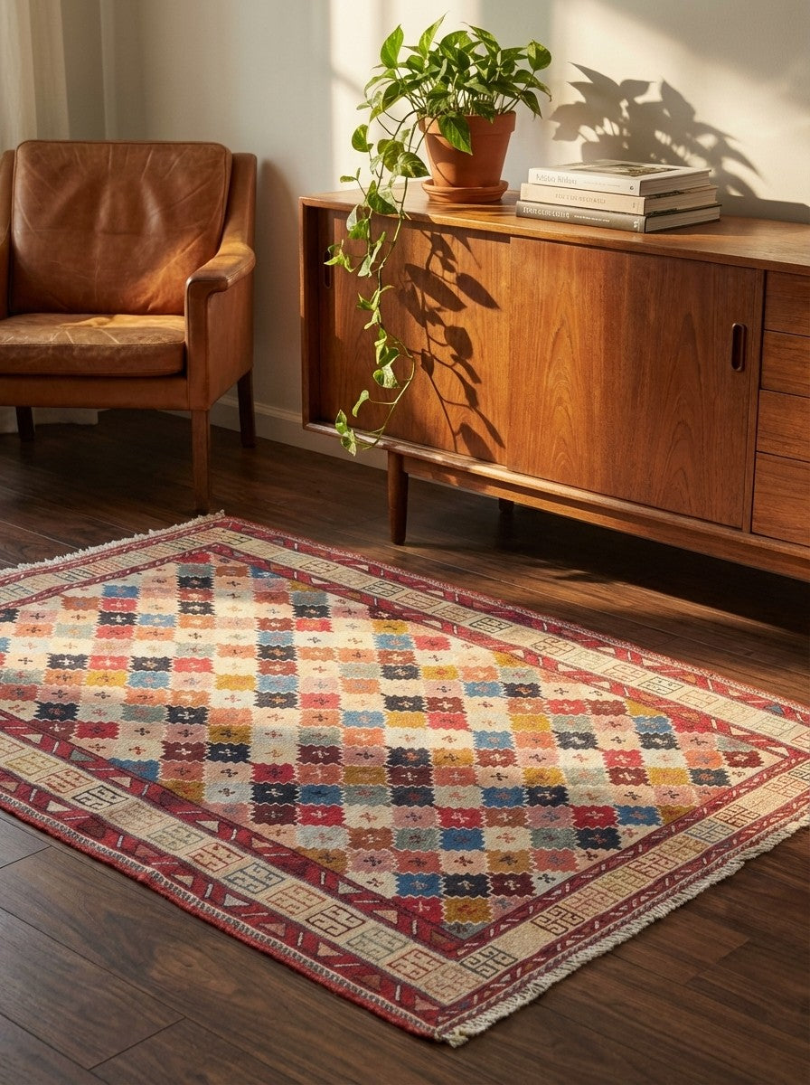 Sumak Shahsavan — Handmade, 102x143 cm, Multicolor, 100% Virgin Wool | Back view