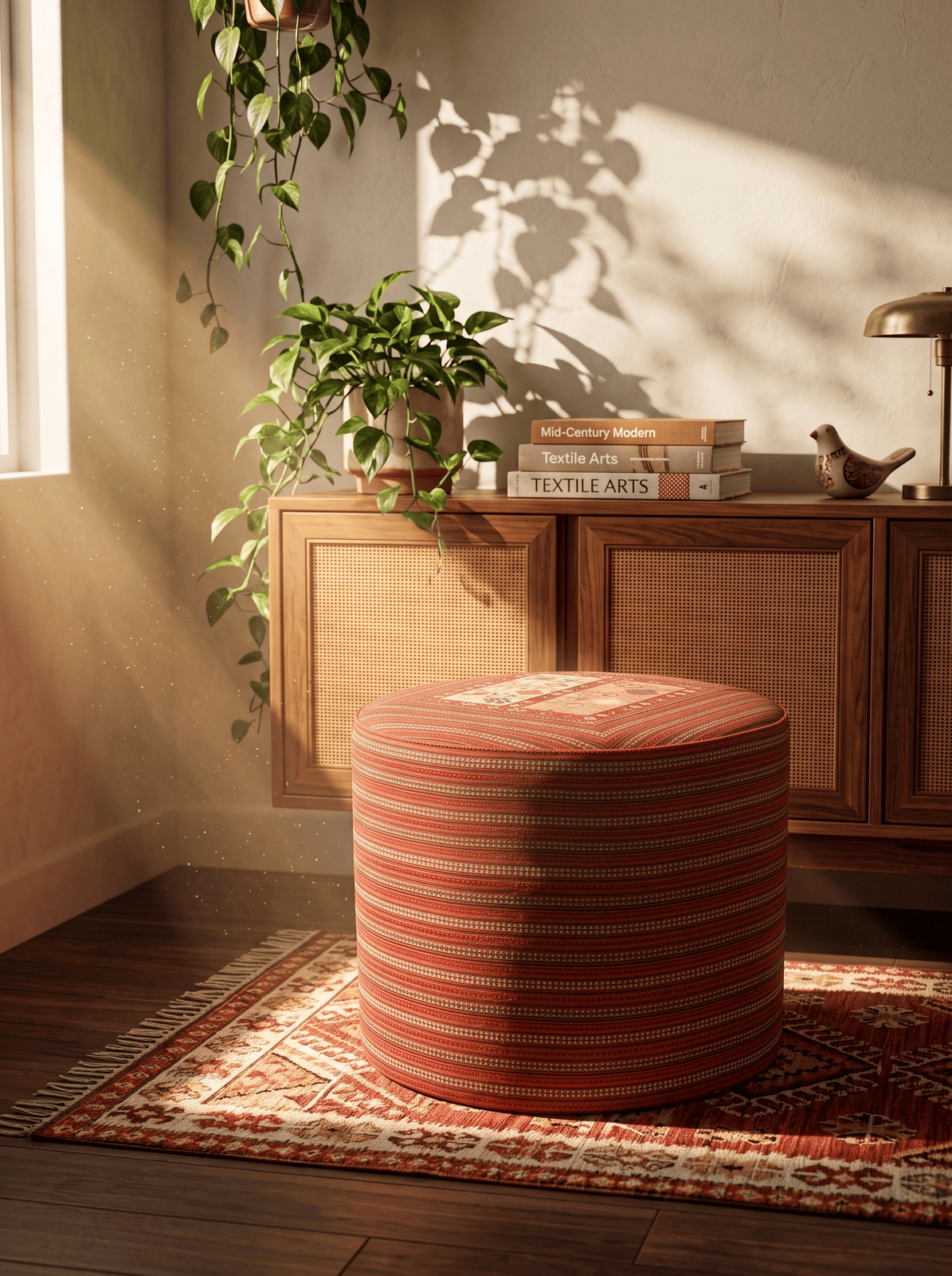 Kelim Pouf — Handmade, 90x90 cm, Multicolor, 100% Virgin Wool | Back view