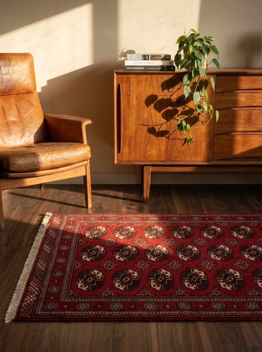 Turkman — Hand-knotted, 107x178 cm, Red, 100% Virgin Wool | Back view