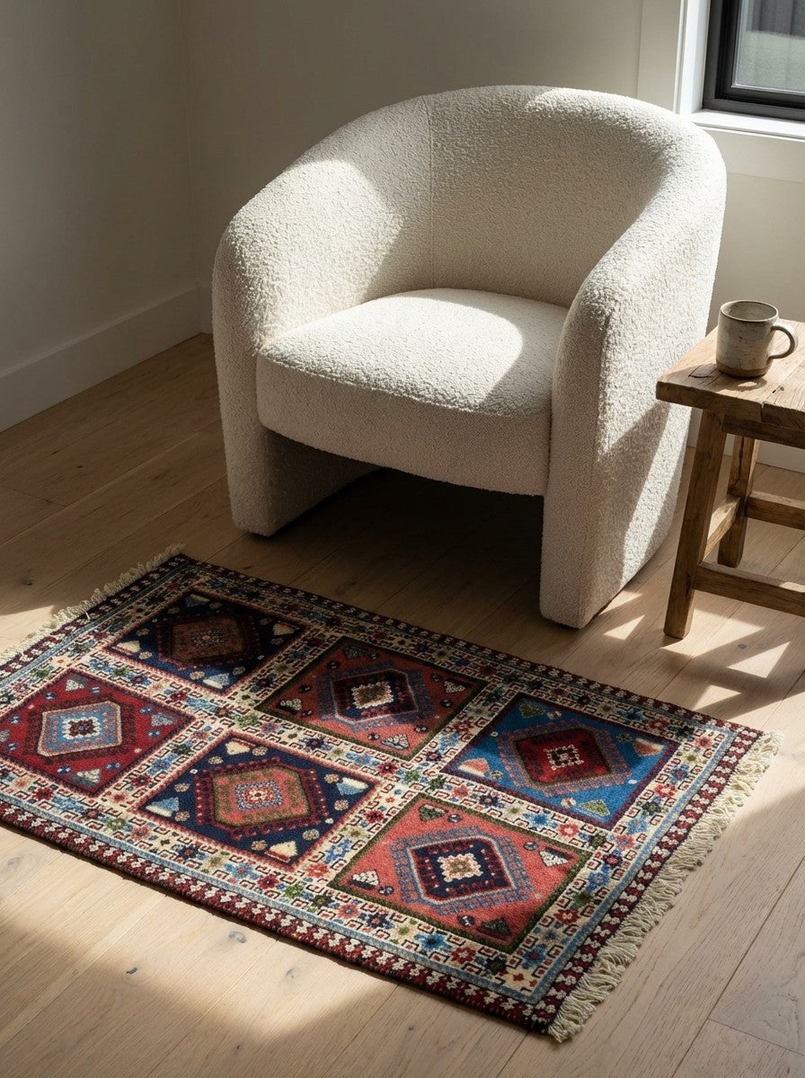 Yalameh — Hand-knotted, 62x96 cm, Multicolor, 100% Virgin Wool | Detail view