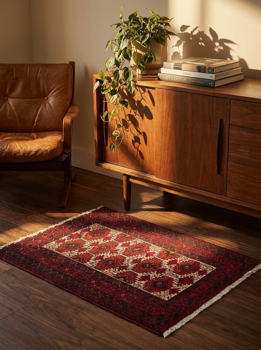 Belutch — Hand-knotted, 63x88 cm, Beige, 100% Virgin Wool | Back view