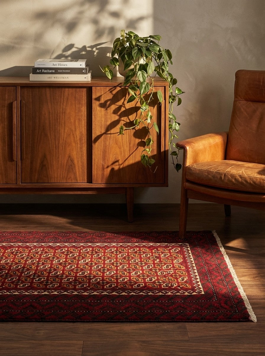 Belutch — Hand-knotted, 59x100 cm, Red, 100% Virgin Wool | Back view