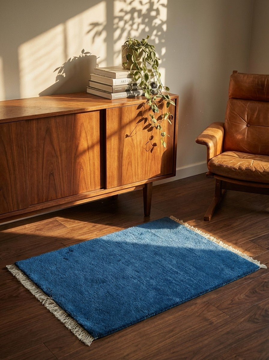 Gabbeh — Hand-knotted, 65x90 cm, Blue, 100% Virgin Wool | Back view