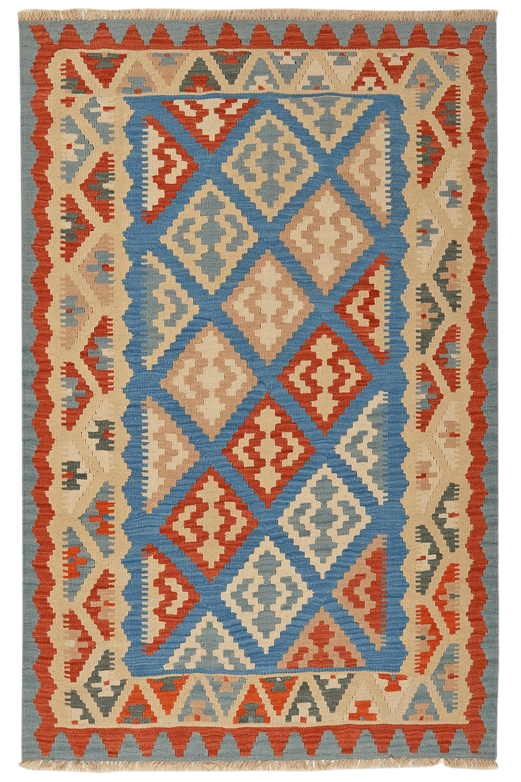 Kelim Gashgai — Handmade, 121x185 cm, Blue, 100% Virgin Wool | Main view