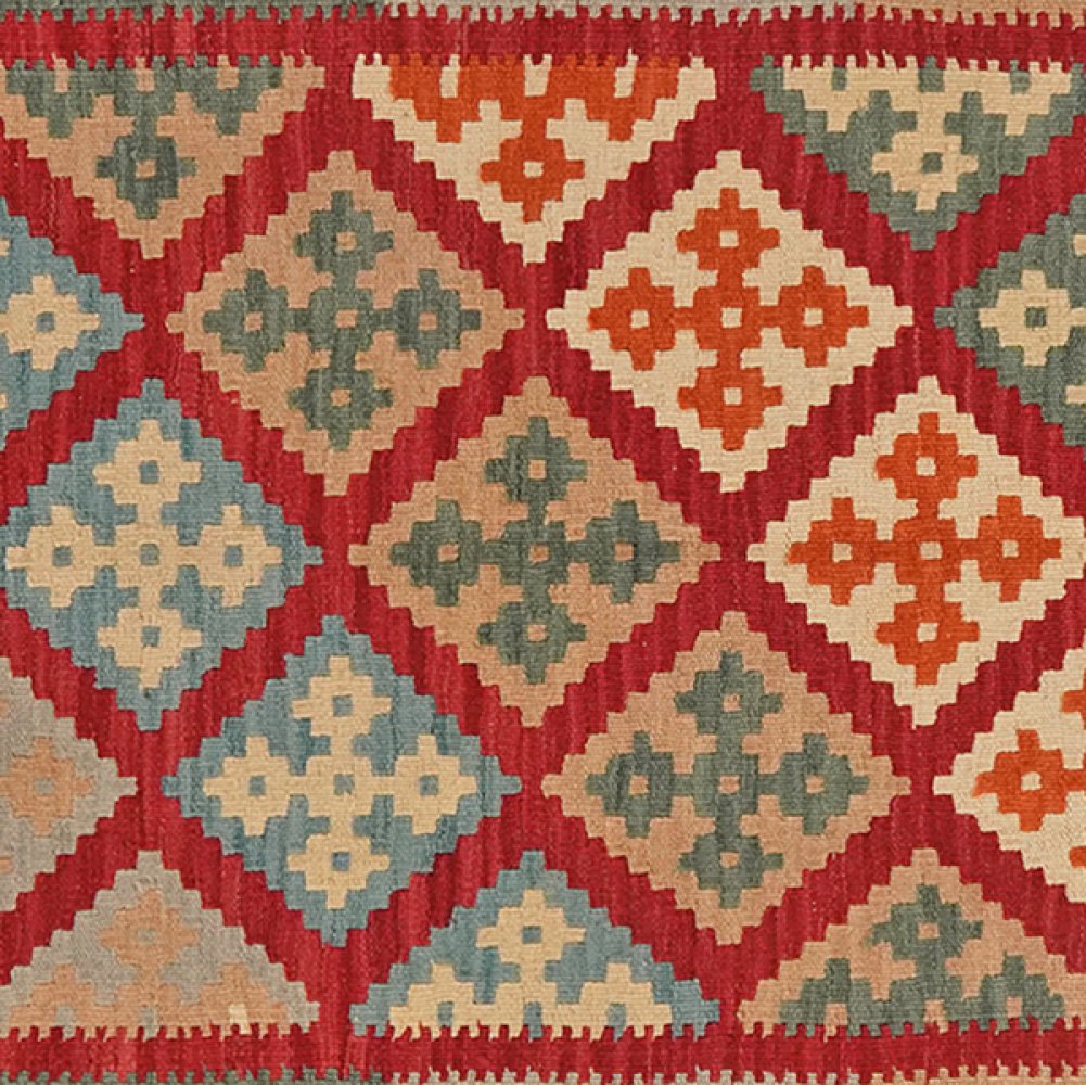 Kelim Gashgai — Handmade, 123x178 cm, Red, 100% Virgin Wool | View 4
